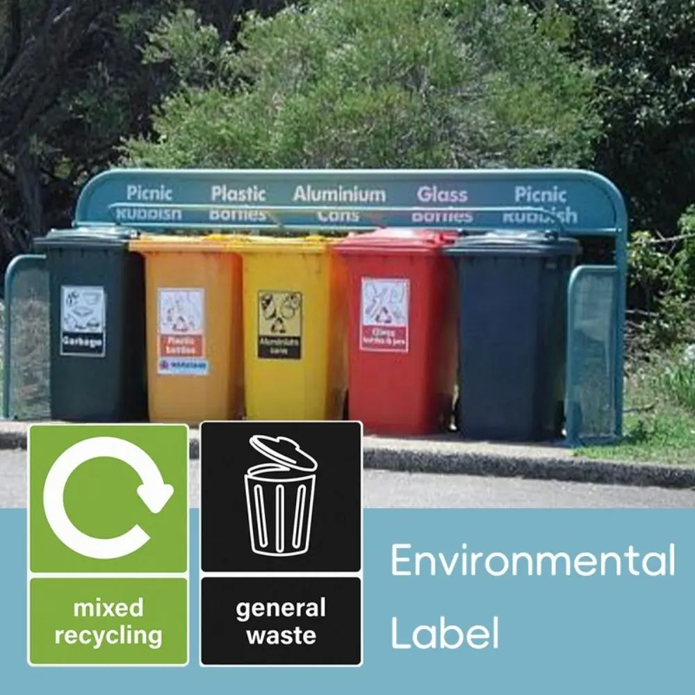 10PCS New Weatherproof Trash Bin Stickers Environment Friendly 15x10mm Symbol Stickers Recycle Decals Outdoor