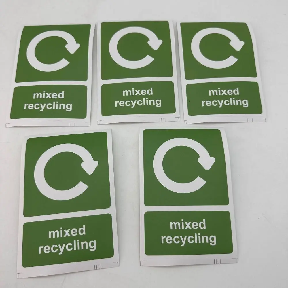 10PCS New Weatherproof Trash Bin Stickers Environment Friendly 15x10mm Symbol Stickers Recycle Decals Outdoor