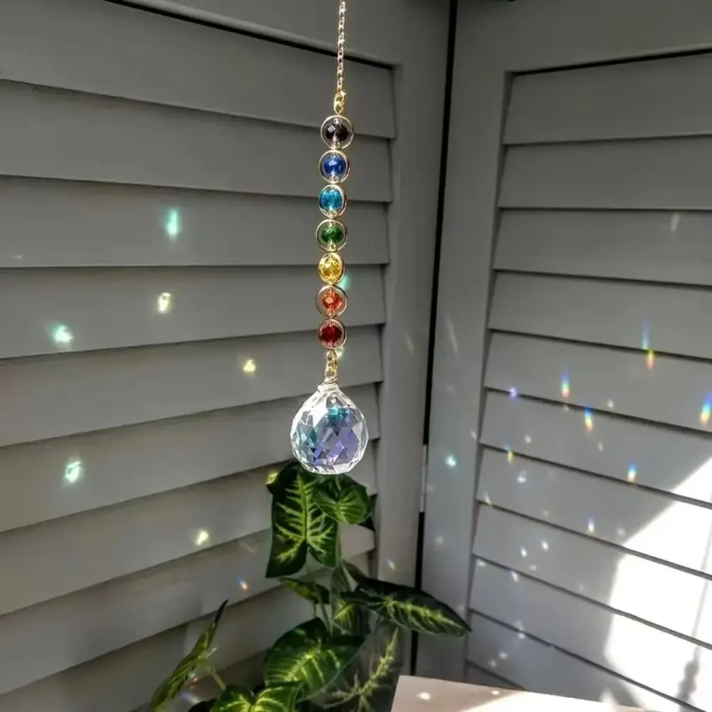 Colorful Crystal Sun Catcher With Hanging Chain Reflective Catchers Hanging Pendant Rainbow Maker Prism