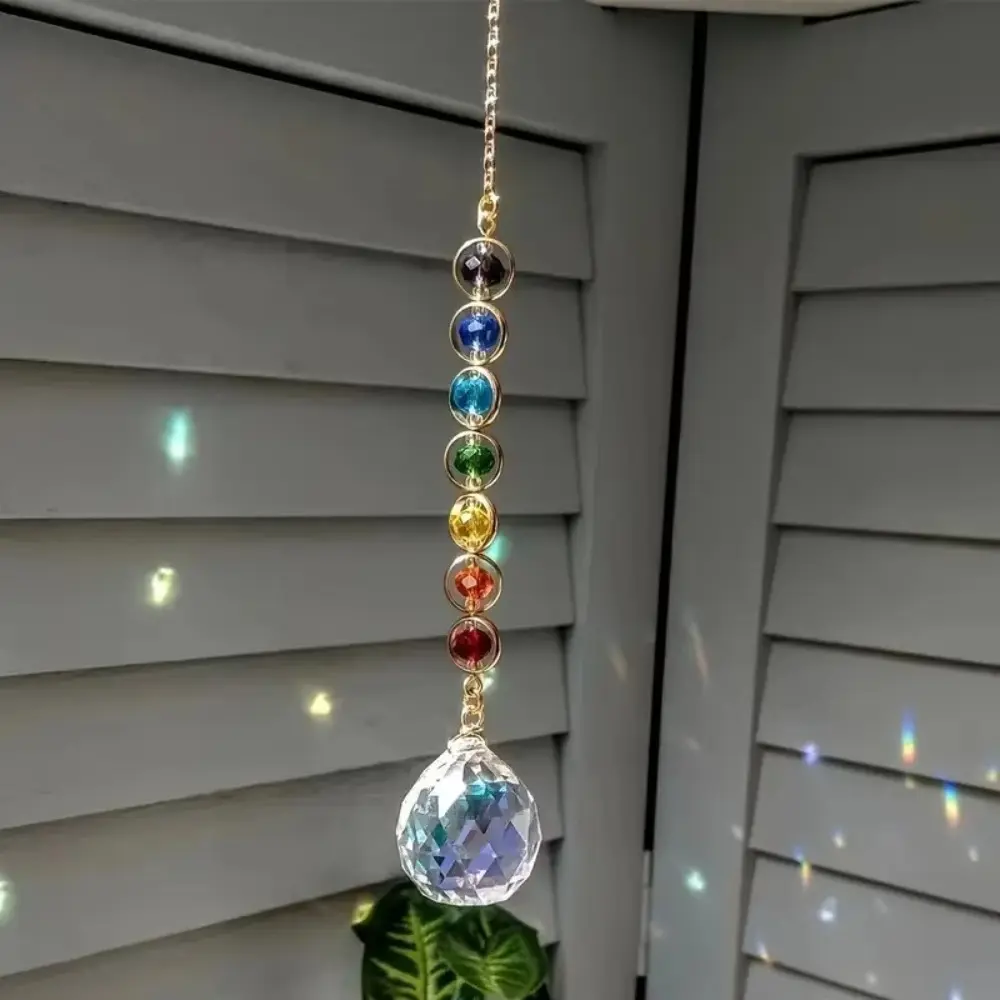 Colorful Crystal Sun Catcher With Hanging Chain Reflective Catchers Hanging Pendant Rainbow Maker Prism