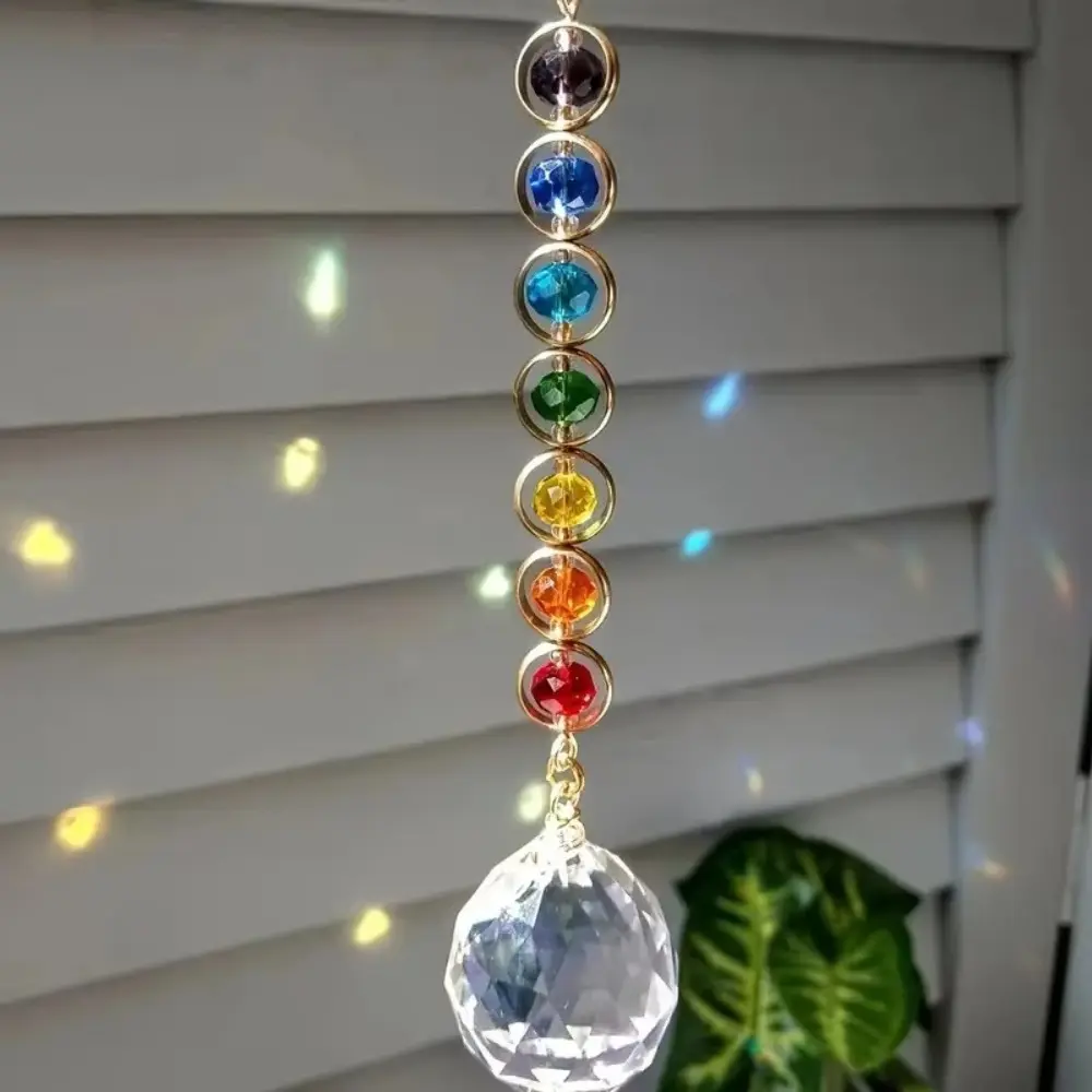 Colorful Crystal Sun Catcher With Hanging Chain Reflective Catchers Hanging Pendant Rainbow Maker Prism