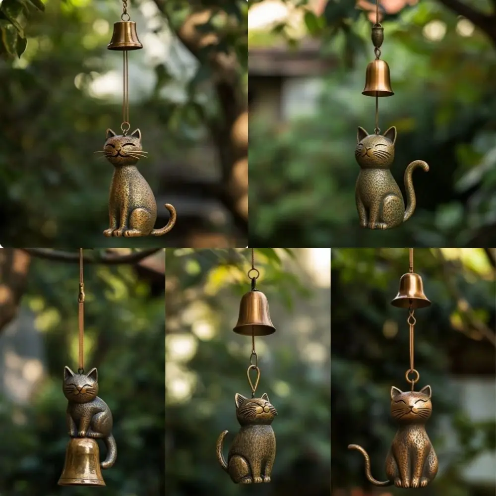 Creative Cat Wind Chime Retro Quiet Wind Chimes Pendant Wind Chimes Bell Decorations Yard Decor Hanging Memorial Ornaments