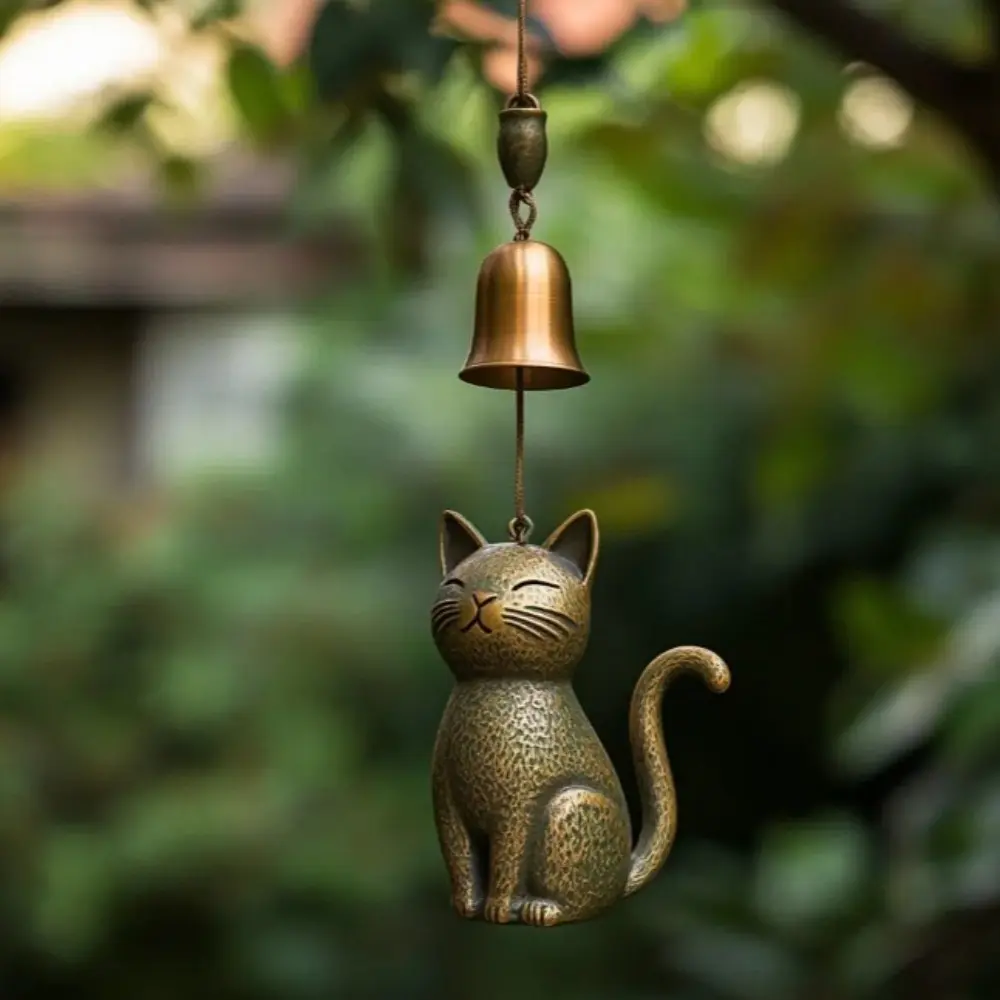 Creative Cat Wind Chime Retro Quiet Wind Chimes Pendant Wind Chimes Bell Decorations Yard Decor Hanging Memorial Ornaments