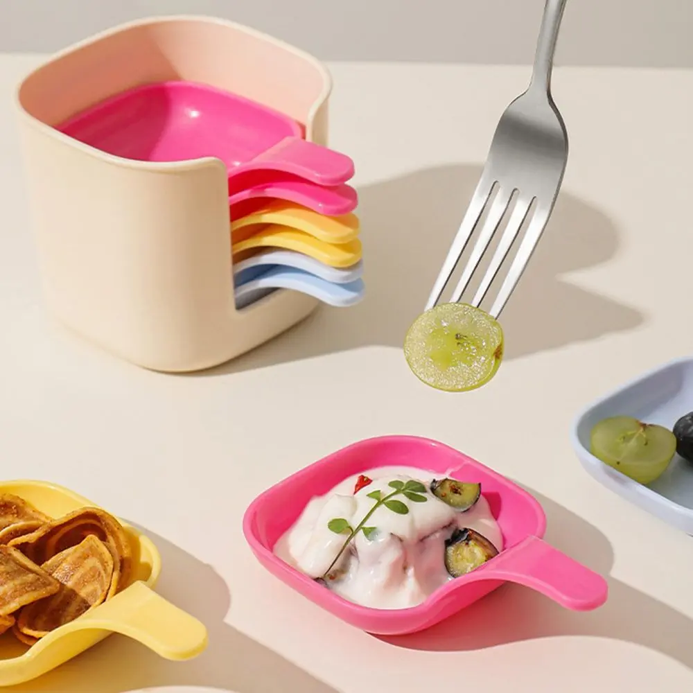 6pcs/set Cute Dopamine Spit Bone Dish Stackable Cartoon Dipping Dish Plate with Handle Snack Plate Table Storage