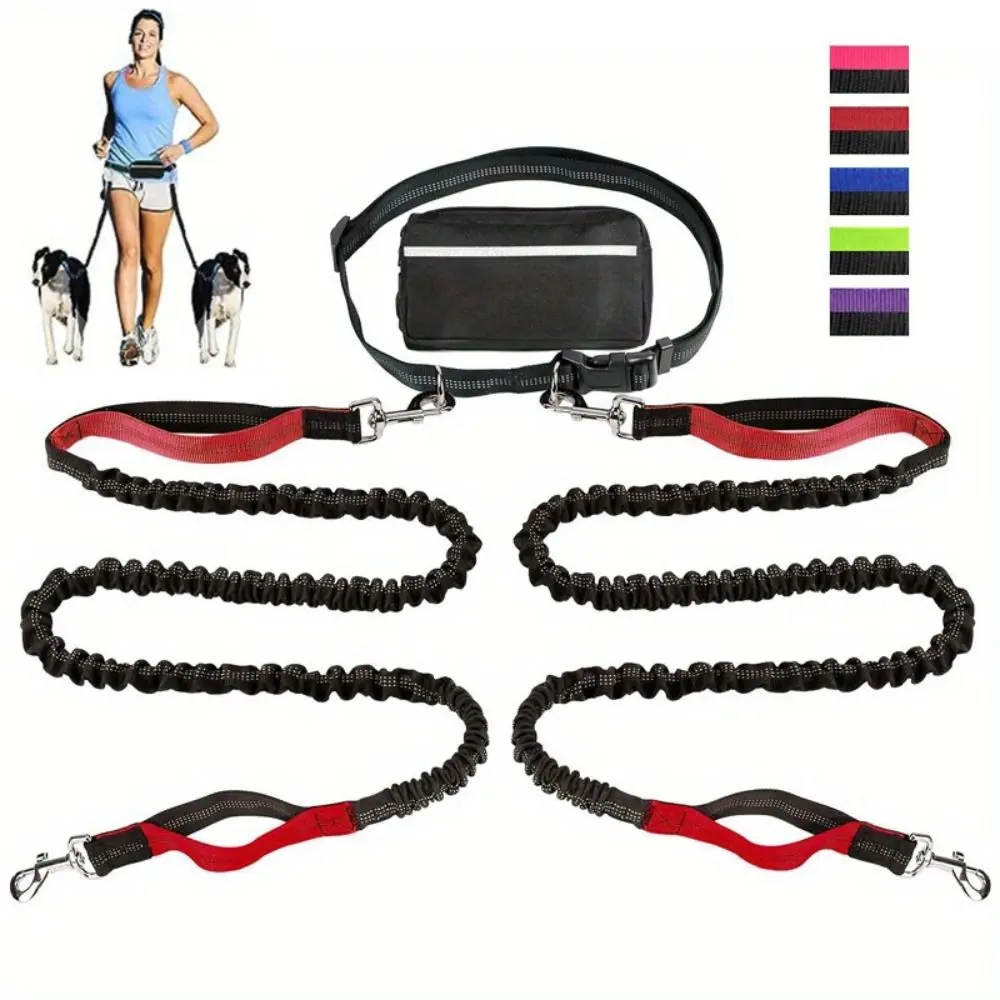 Portable Single/Double Rope Sports Waist Bag Adjustable Waistband Hands Free Dog Leash Reflective Dog Traction Rope Hiking
