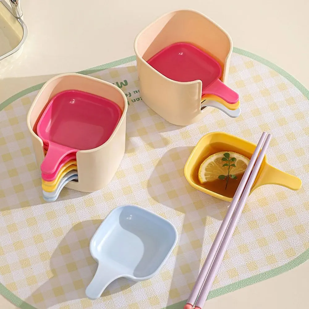 6pcs/set Cute Dopamine Spit Bone Dish Stackable Cartoon Dipping Dish Plate with Handle Snack Plate Table Storage