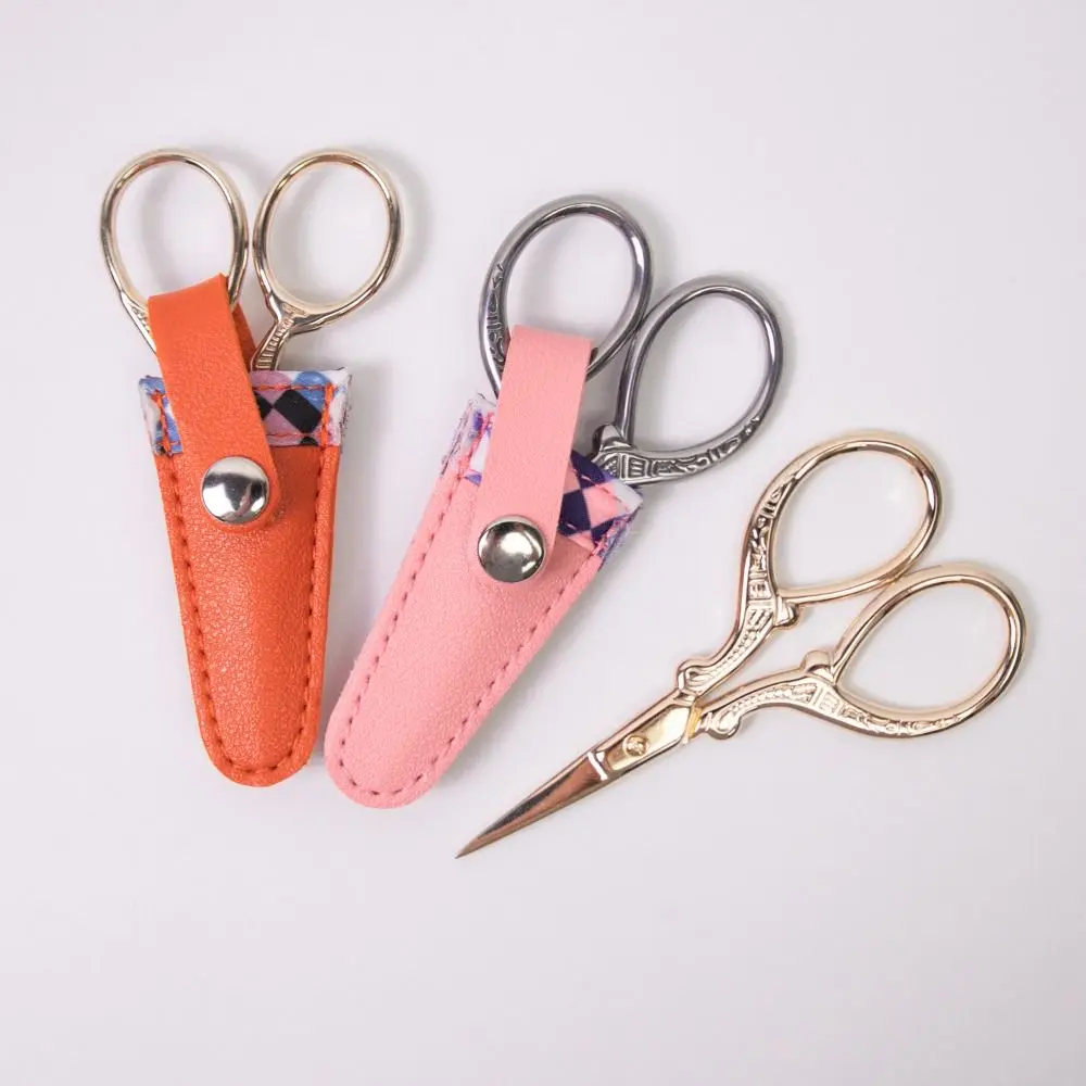 DIY Art Embroidery Scissors Storage Case PU Leather Colorful Scissors Sheath Protective Cover Household Scissors Sleeve