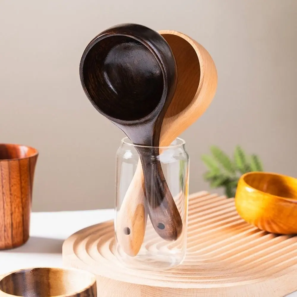 Serviceable Wood Long Handled Household Spoon Natural Color Small Solid Wooden Spoon Solid Wood Bailer Cooking