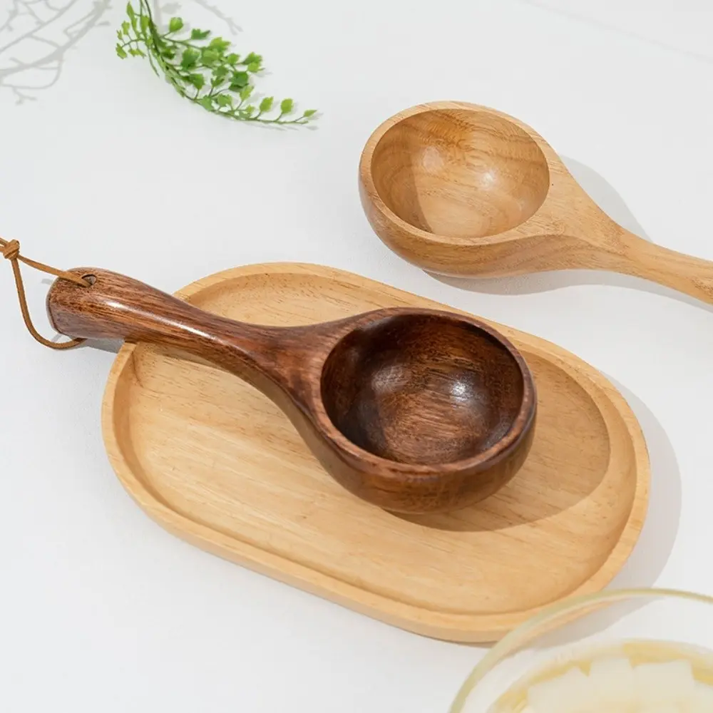 Serviceable Wood Long Handled Household Spoon Natural Color Small Solid Wooden Spoon Solid Wood Bailer Cooking
