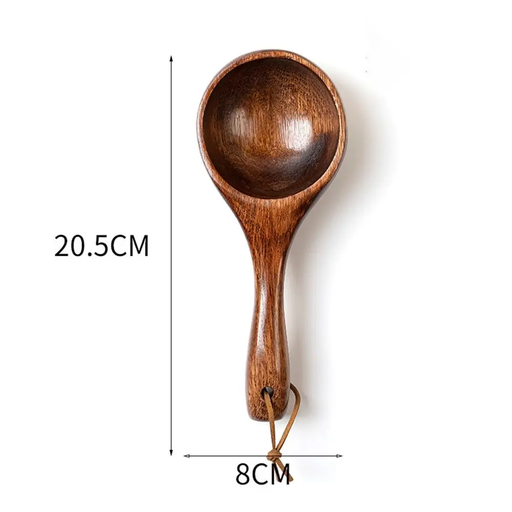 Serviceable Wood Long Handled Household Spoon Natural Color Small Solid Wooden Spoon Solid Wood Bailer Cooking