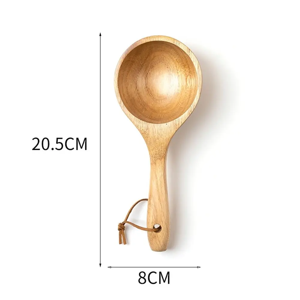 Serviceable Wood Long Handled Household Spoon Natural Color Small Solid Wooden Spoon Solid Wood Bailer Cooking