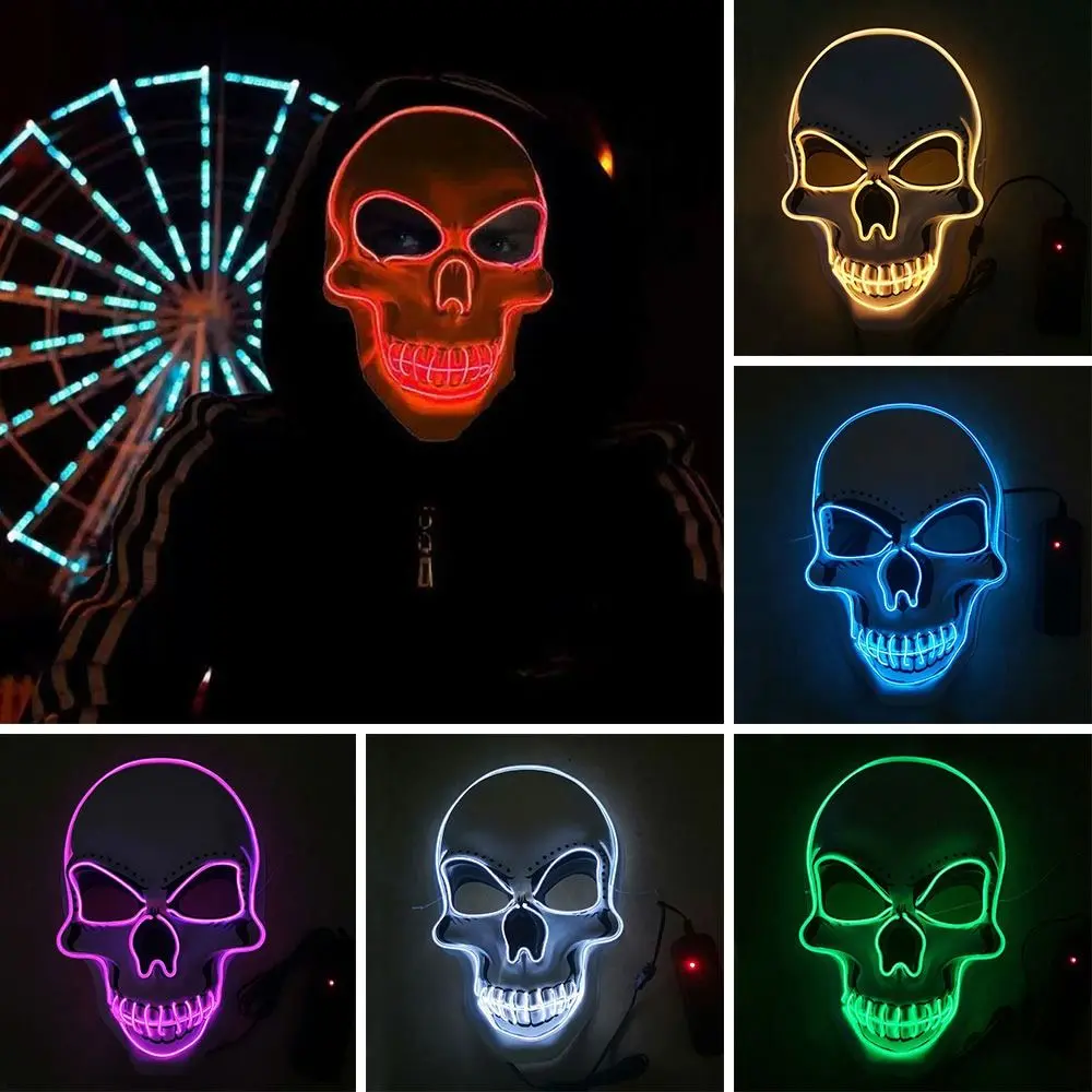Fashion Horror Halloween Skull Mask Halloween Cosplay Costume LED Cold Light Mask LED Light Party Supplies Halloween Party