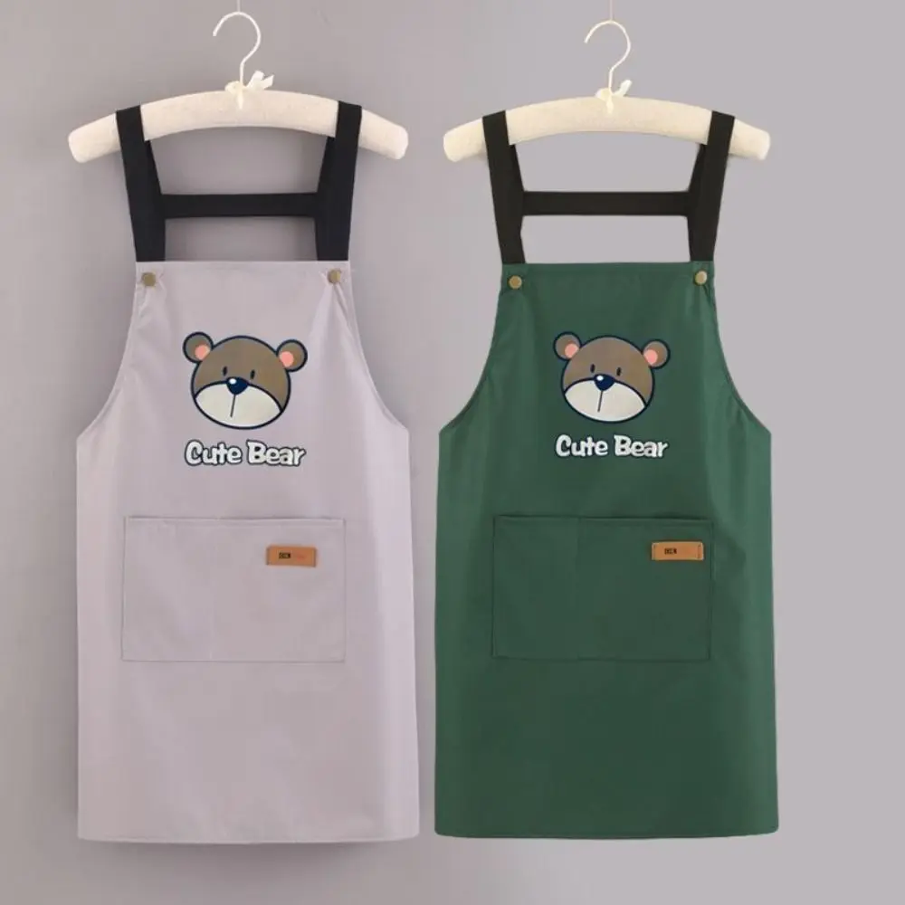 Durable Cute Bear Cartoon Cook Apron Oil Proof Waterproof Kitchen Apron Easy to Clean Restaurant Uniform BBQ Baking