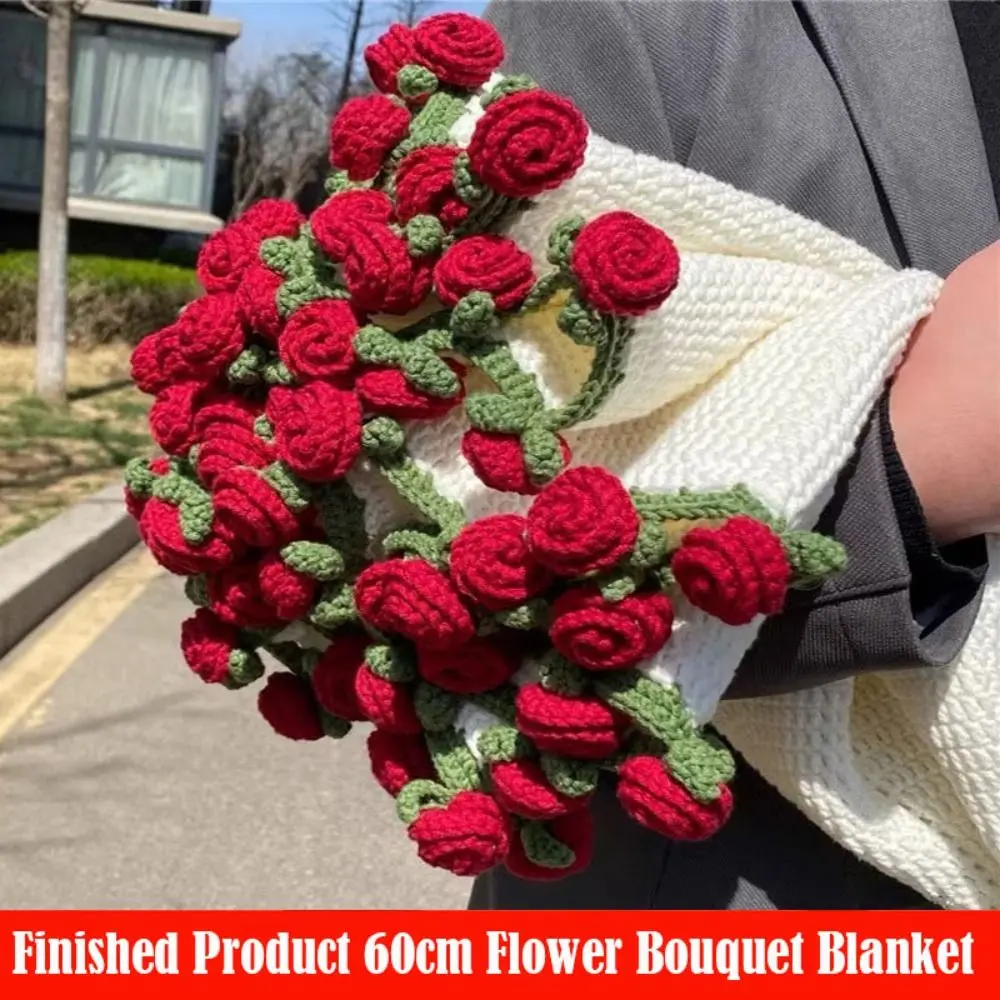 Creative 60cm Rose Bouquet Blankets Finished Product Crocheted Blanket Baby Blanket Gifts
