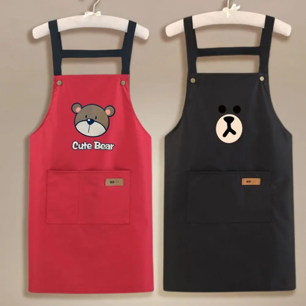 Durable Cute Bear Cartoon Cook Apron Oil Proof Waterproof Kitchen Apron Easy to Clean Restaurant Uniform BBQ Baking