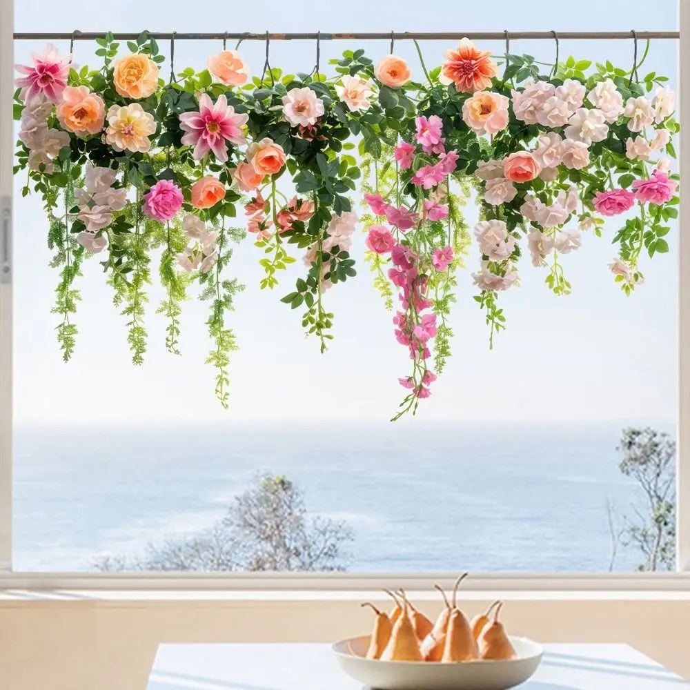 Multicolor 3D Flower Window Sticker Double Sides Electrostatic Floral Rattan Static Stickers Photo Props Glass Decals