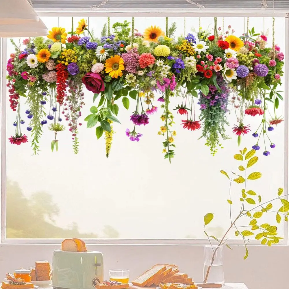 Multicolor 3D Flower Window Sticker Double Sides Electrostatic Floral Rattan Static Stickers Photo Props Glass Decals