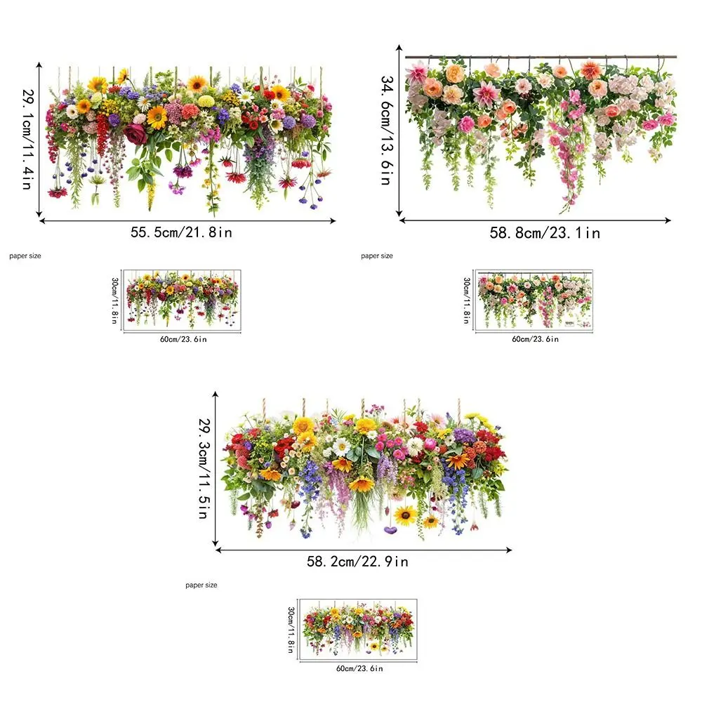 Multicolor 3D Flower Window Sticker Double Sides Electrostatic Floral Rattan Static Stickers Photo Props Glass Decals
