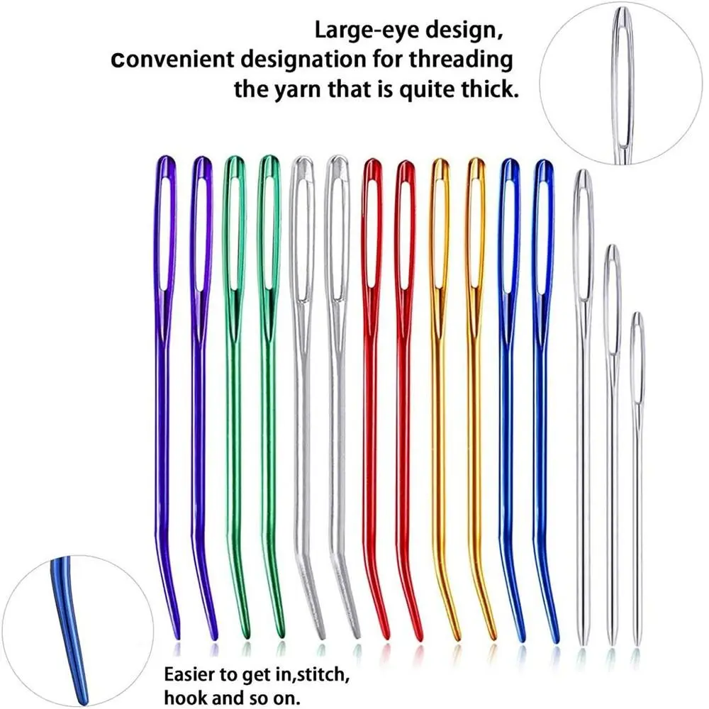 Sewing Accessories Bent Tip Large Eye Darning Needles Aluminum Multicolor Knitting Needles Set Yarn Needles