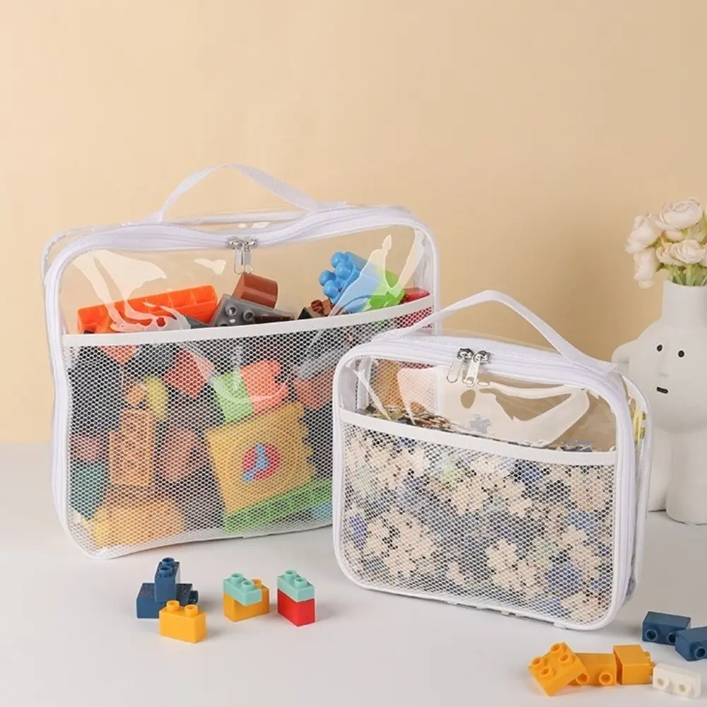 Large Capacity Transparent Mesh Storage Bag PVC Multipurpose Clear Handbag Waterproof Foldable Stationery Organizer Pouch Travel