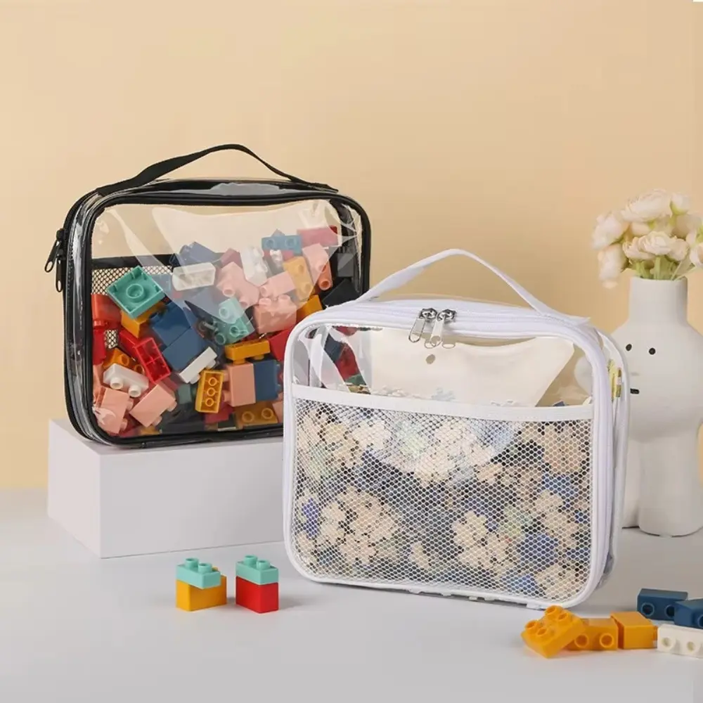 Large Capacity Transparent Mesh Storage Bag PVC Multipurpose Clear Handbag Waterproof Foldable Stationery Organizer Pouch Travel