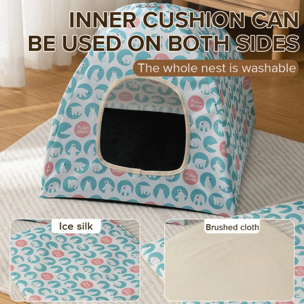 Cute Foldable Pet Cat Tent Closed Design Large Cat House Breathable Double Sided Pet Kennel Indoor Use
