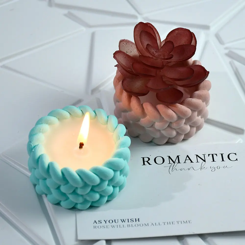 New Hemp Rope Candle Cup Silicone Mold DIY Cement Gypsum Resin Clay Craft Storage Box Mould Candle Making Tools Home Decor