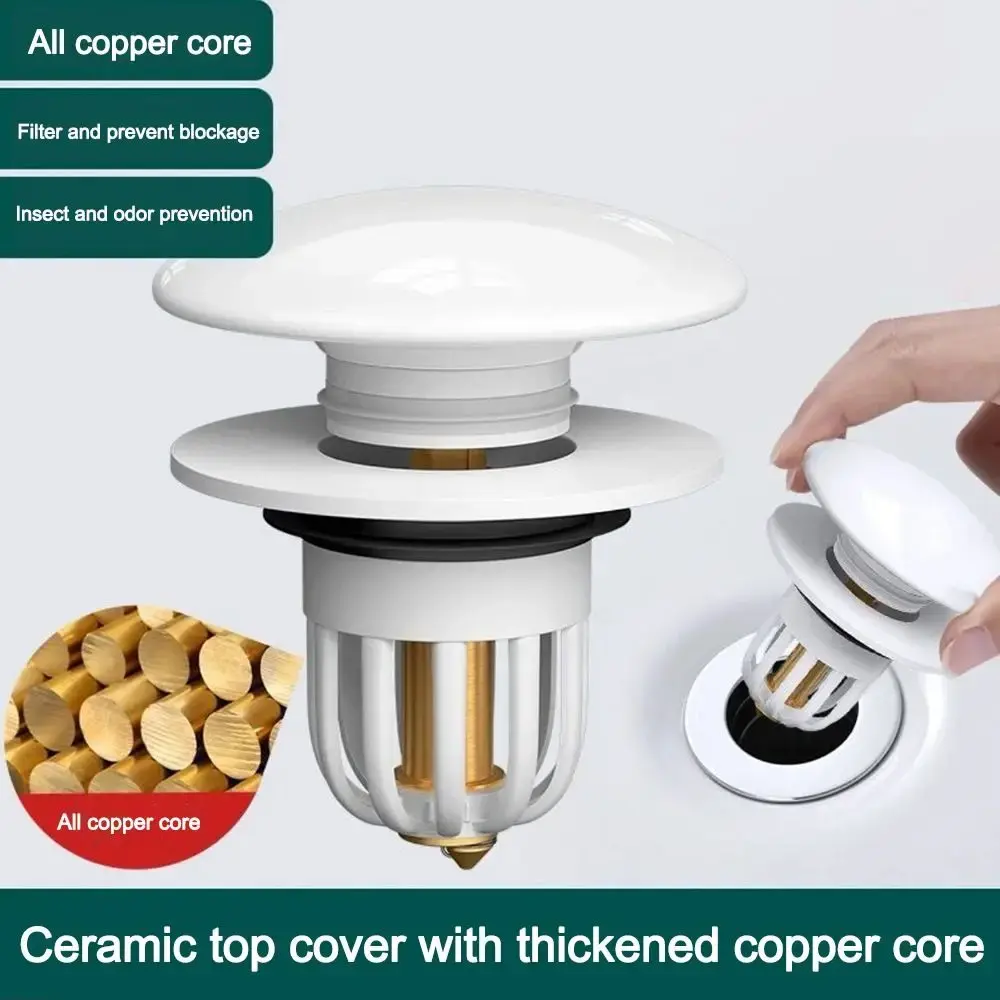 Pop-up Design Rebound Drain Plug Easy To Use Press Hair Catcher Basin Press Filter Element Anti-clogging Function
