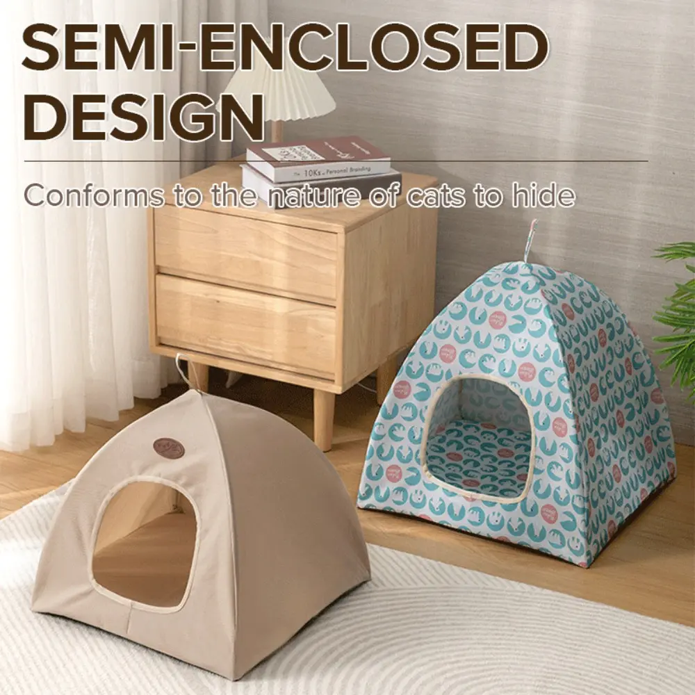 Cute Foldable Pet Cat Tent Closed Design Large Cat House Breathable Double Sided Pet Kennel Indoor Use
