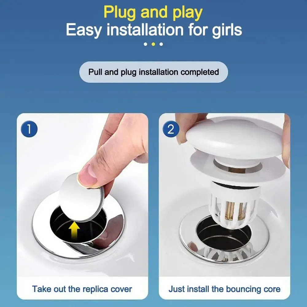 Pop-up Design Rebound Drain Plug Easy To Use Press Hair Catcher Basin Press Filter Element Anti-clogging Function