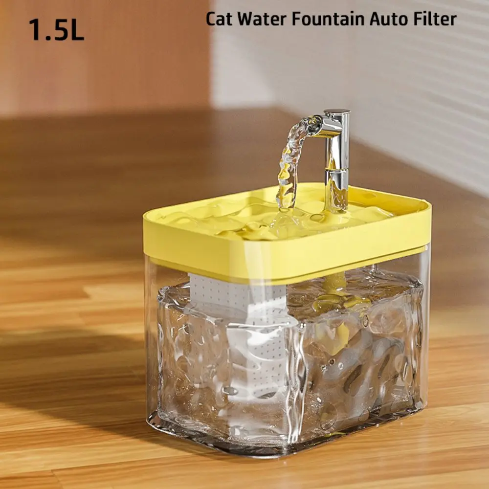 Transparent Cat Water Fountain Auto Filter 1500ml with Pump Pet Fountain Filter Running Water Recirculate Filtering