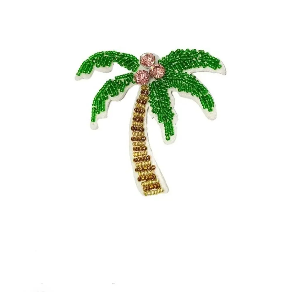 Dolphins Rhinestone Patches Beaded Crystal Sewing Patch Crystal Coconut Tree Patches Waterproof Handmade Craft Clothing Applique
