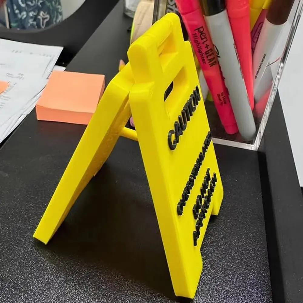 Creative Durable Caution Overstimulated Desk Sign Funny Bright Yellow Office Desk Ornament Warning Sign Gift