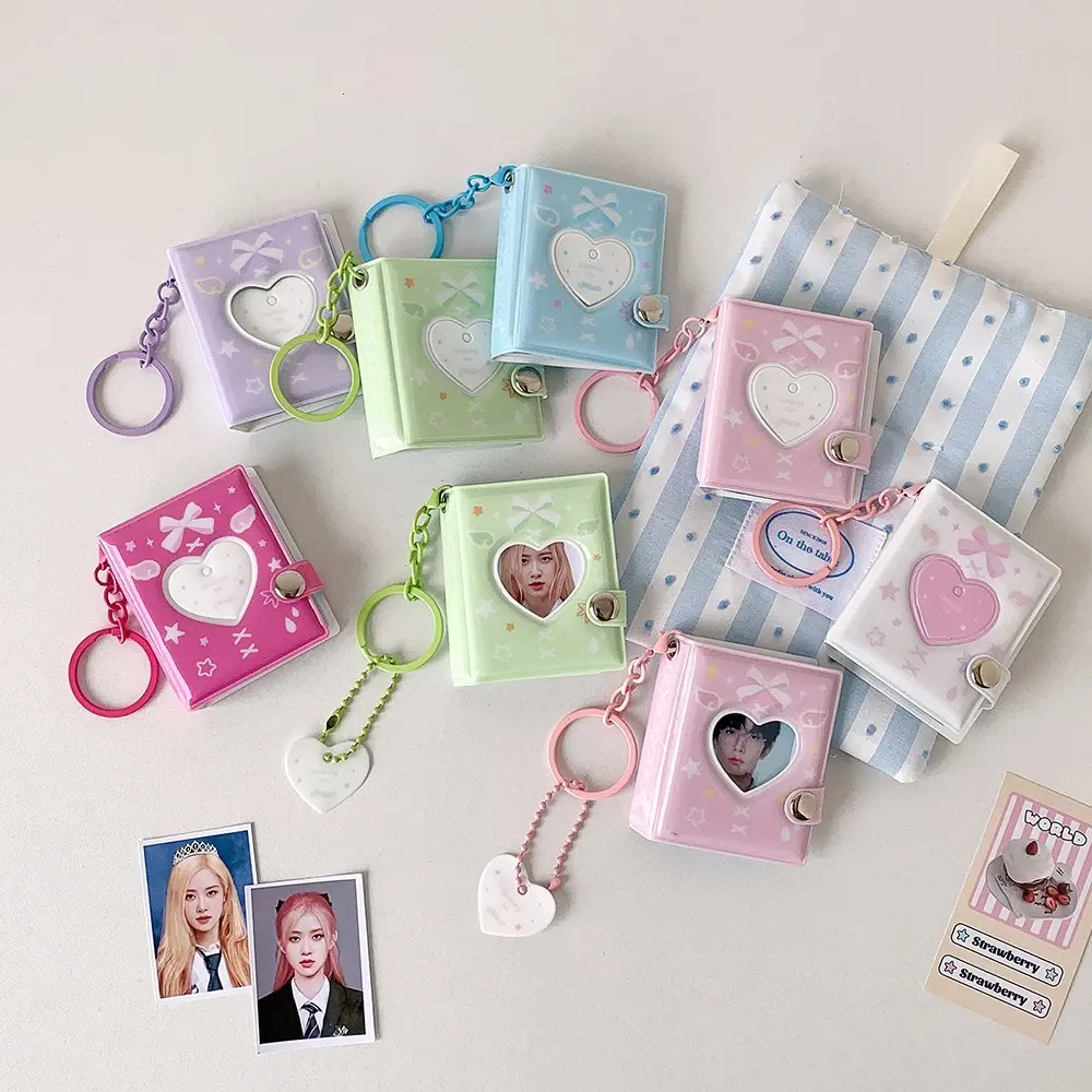 Portable Butterfly Bow Photo Album Keychain Snap Closure Album Book Mini Photocards Holder
