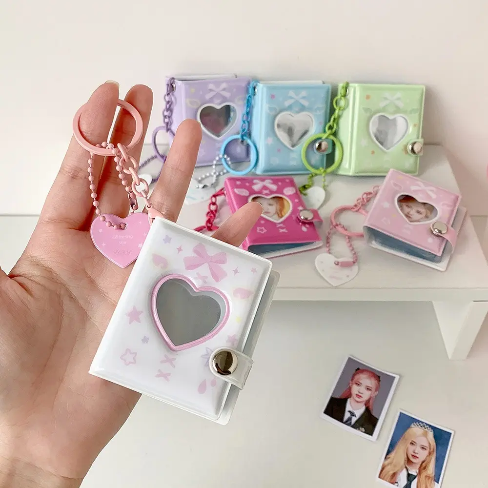 Portable Butterfly Bow Photo Album Keychain Snap Closure Album Book Mini Photocards Holder