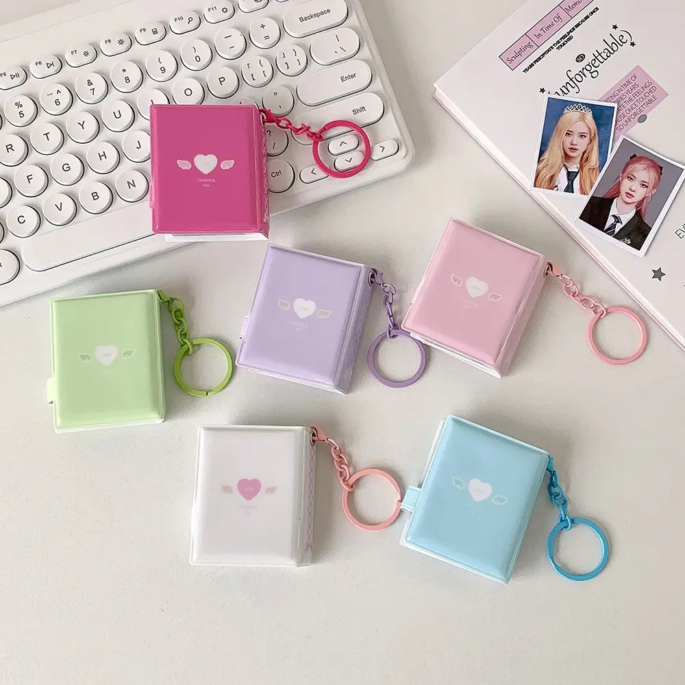 Portable Butterfly Bow Photo Album Keychain Snap Closure Album Book Mini Photocards Holder