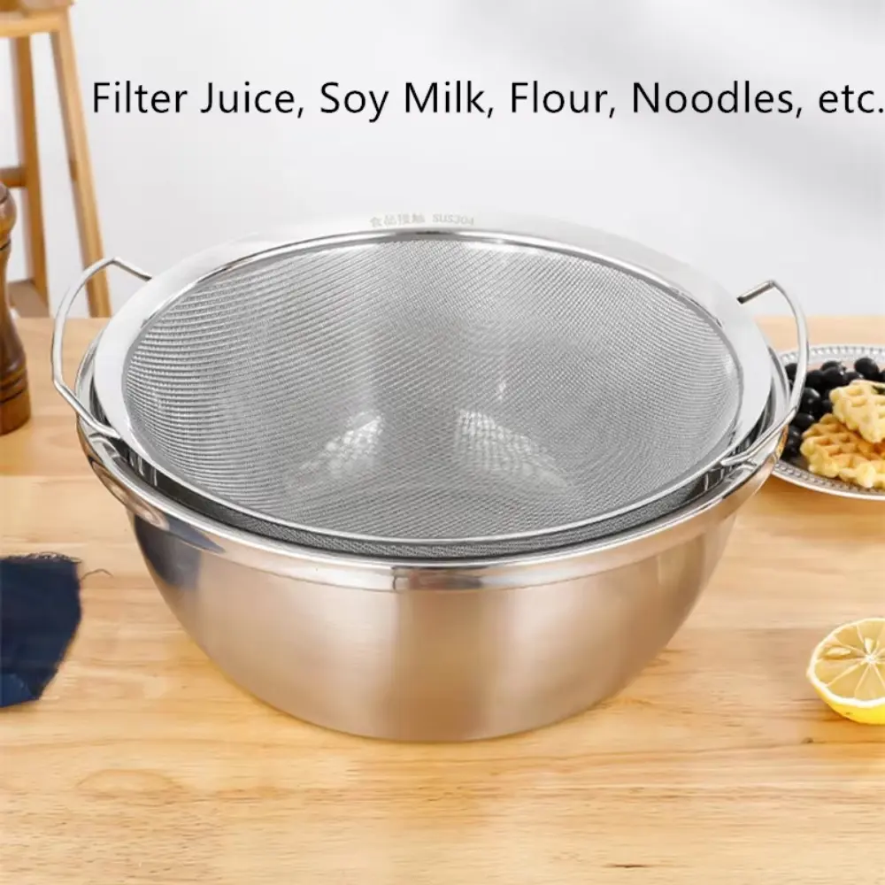 Stainless Steel Strainer Basket Large Multi-size Juice Rice Flour Sieve with Double Handles Fine Mesh Food Filter Drainer