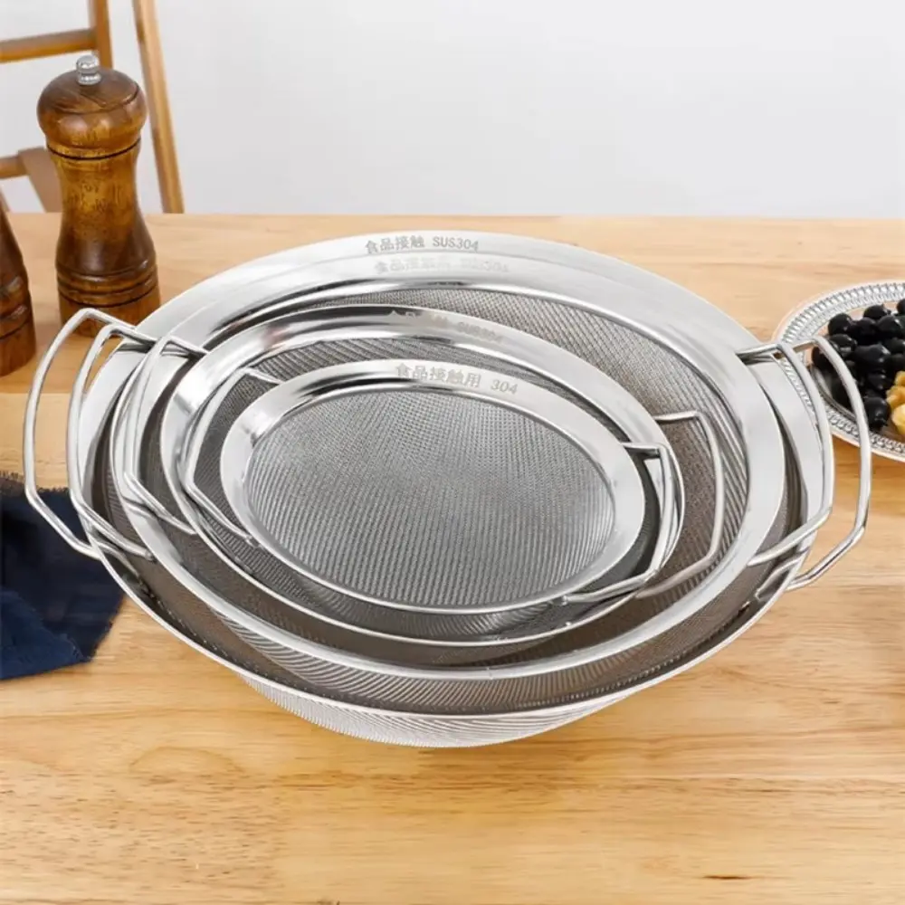 Stainless Steel Strainer Basket Large Multi-size Juice Rice Flour Sieve with Double Handles Fine Mesh Food Filter Drainer