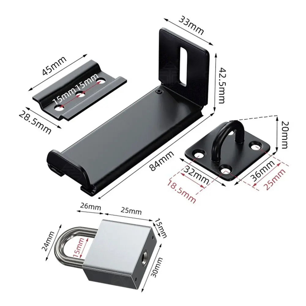 New Stainless Steel Door Clasp Lock 90 Degree Anti-theft Door Latch Burglar-proof Right Angle Padlock Hasp Household