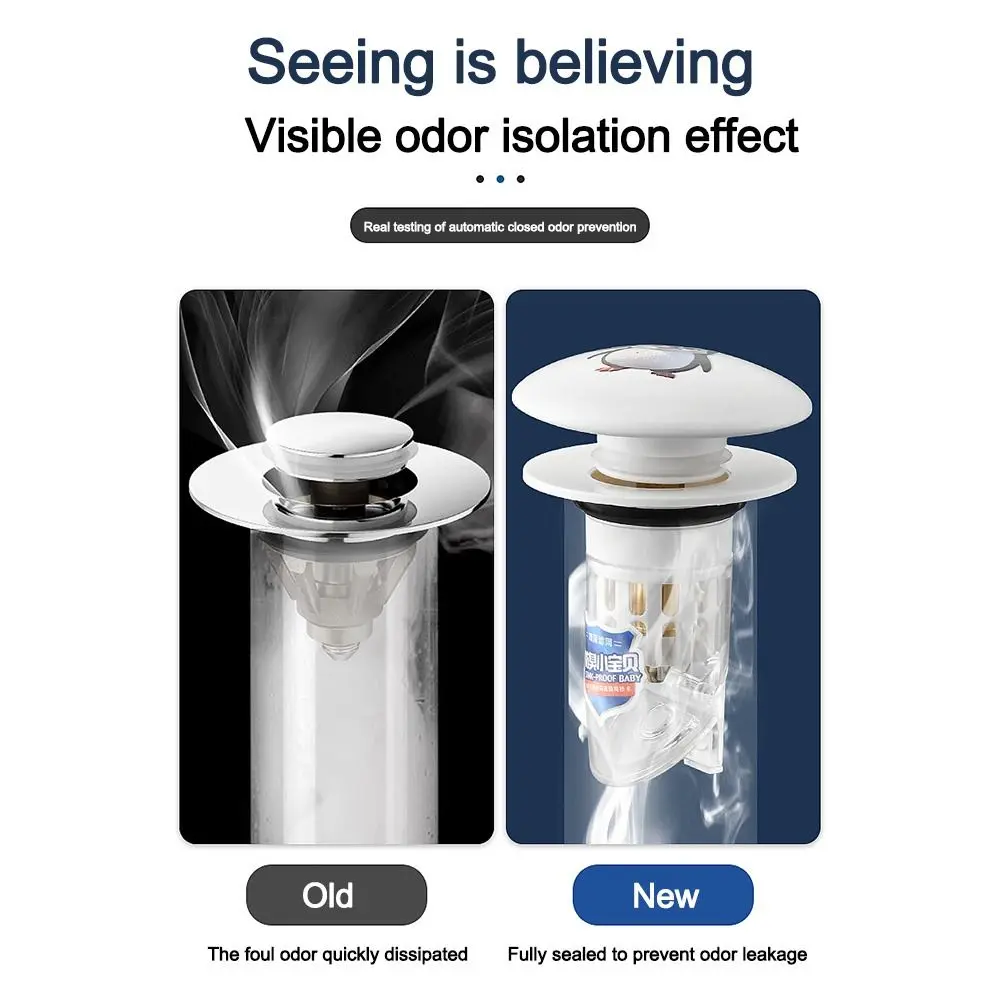 Cartoon Pattern Rebound Drain Plug Pop-up Design Anti-clogging Function Pop-up Basin Filter Anti-clogging Hair Catcher