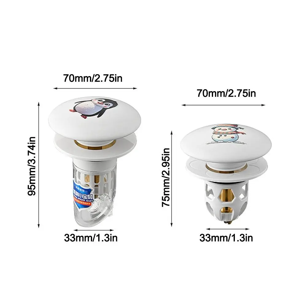 Cartoon Pattern Rebound Drain Plug Pop-up Design Anti-clogging Function Pop-up Basin Filter Anti-clogging Hair Catcher