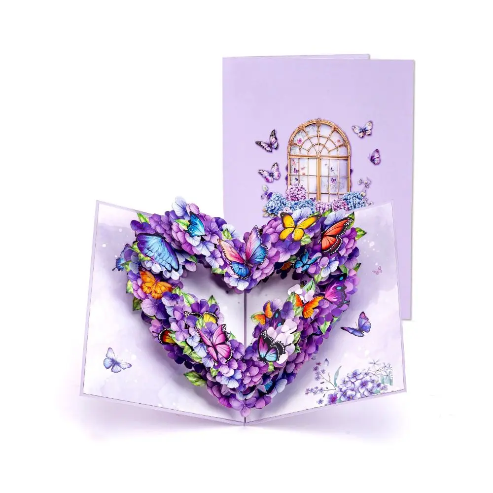 Surprise Pop Up Greeting Cards 3D Purple Butterfly with Envelope Birthday Cards Blessing Card Mom Daughter