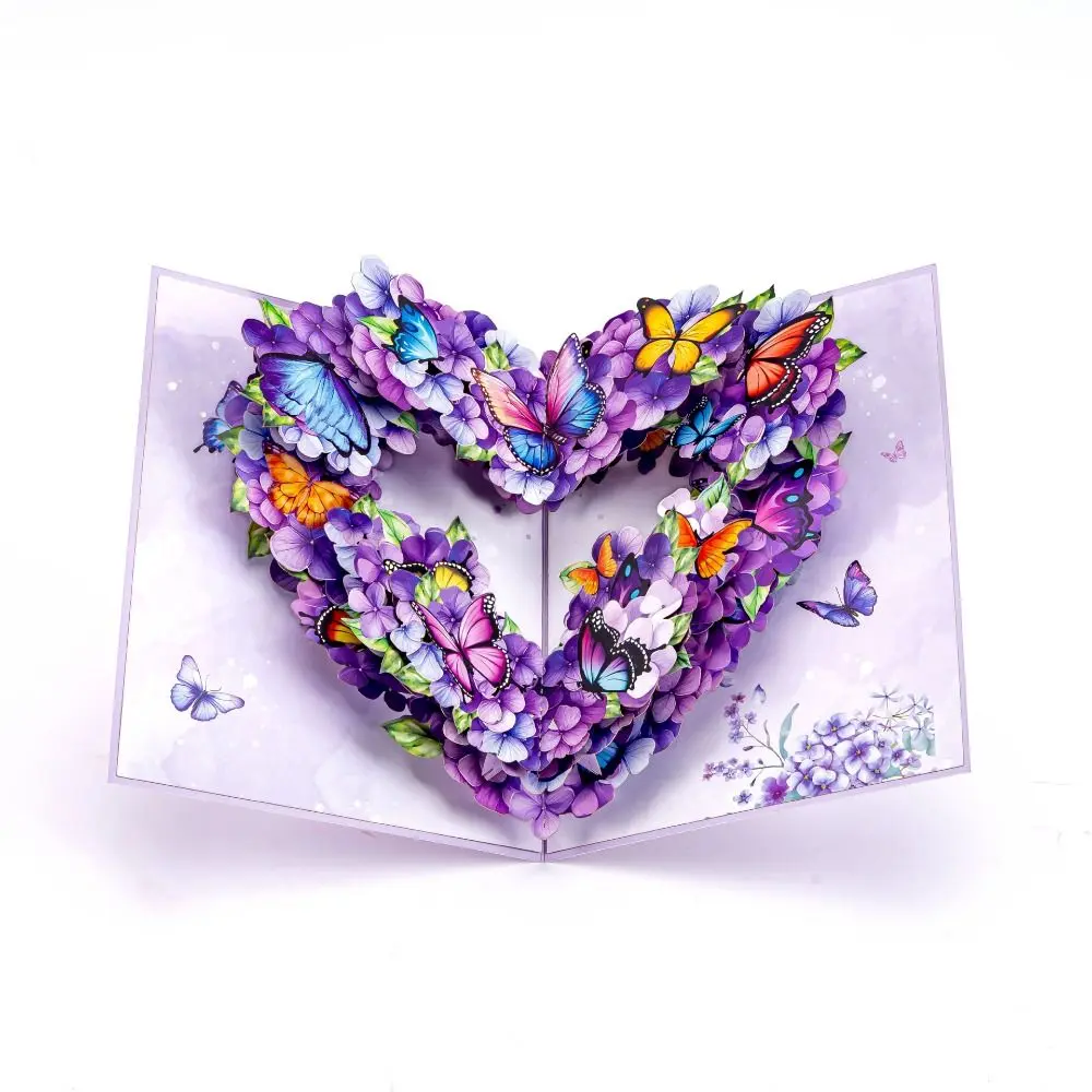 Surprise Pop Up Greeting Cards 3D Purple Butterfly with Envelope Birthday Cards Blessing Card Mom Daughter