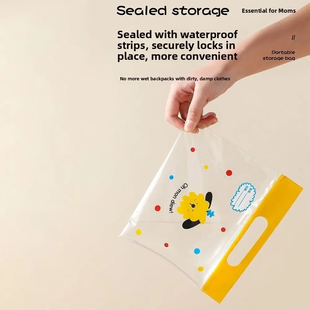 10PCS Cartoon Reusable Ziplock Bags Clear with Handle Seal Bags Waterproof Clothes Storage Bag