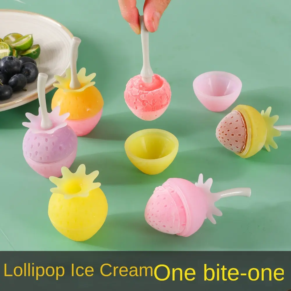 New Silicone Popsicle Mold DIY Strawberry Shape Lollipop Ice Maker Reusable Ice Molds for Egg Bites