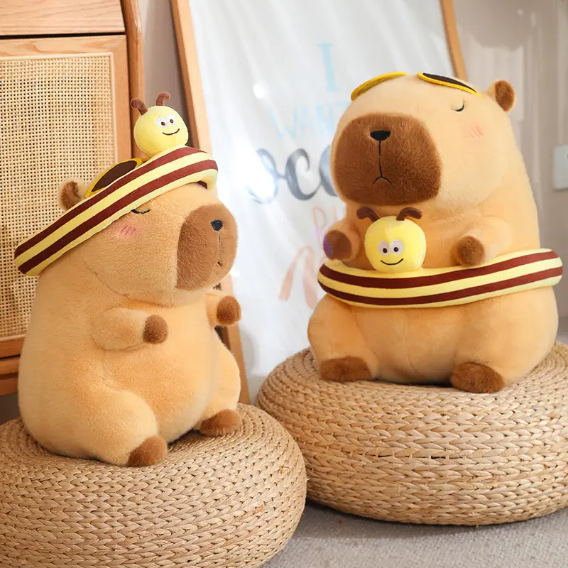 Seaside Beach Dress Blue Shirt Capybara Plush Toy Stuffed  Swim Ring Bee Decor Capibara Plushie Boy Hawaii Vacation Style
