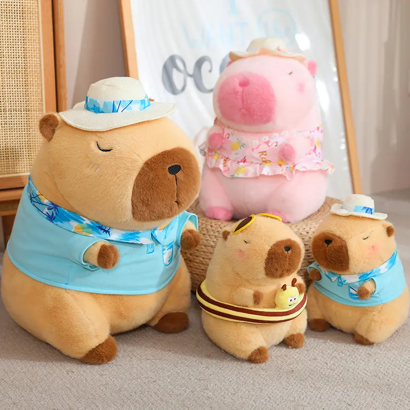 Seaside Beach Dress Blue Shirt Capybara Plush Toy Stuffed  Swim Ring Bee Decor Capibara Plushie Boy Hawaii Vacation Style