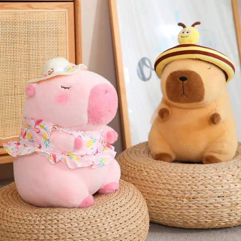 Seaside Beach Dress Blue Shirt Capybara Plush Toy Stuffed  Swim Ring Bee Decor Capibara Plushie Boy Hawaii Vacation Style