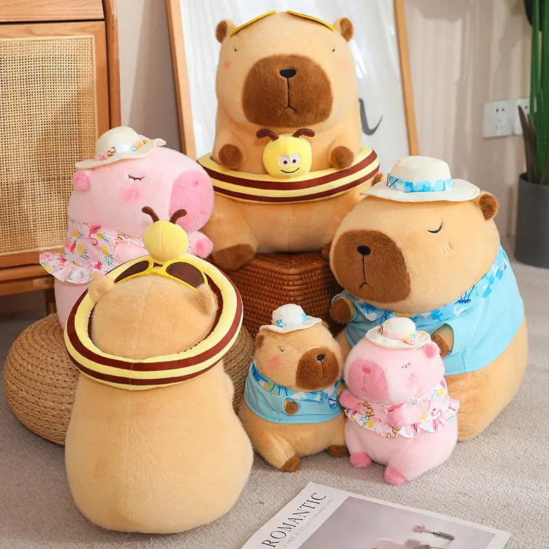 Seaside Beach Dress Blue Shirt Capybara Plush Toy Stuffed  Swim Ring Bee Decor Capibara Plushie Boy Hawaii Vacation Style