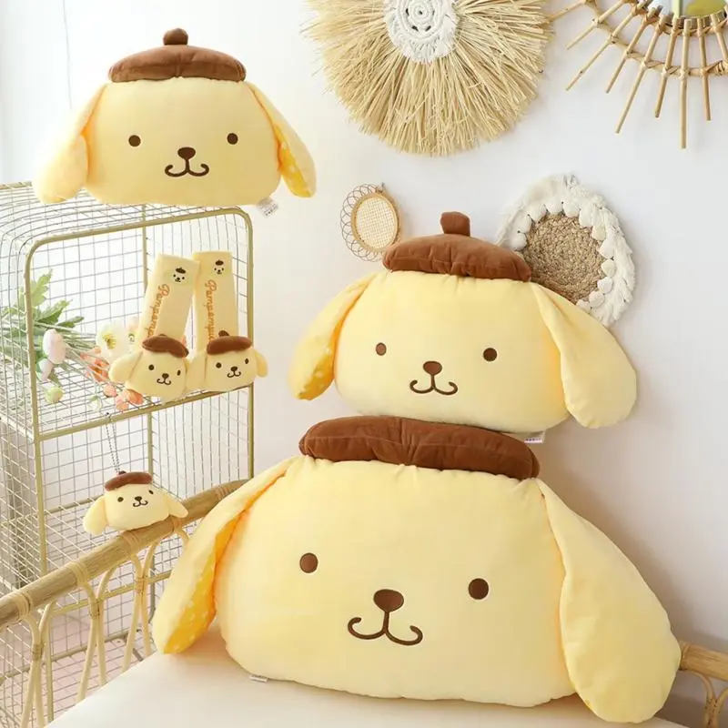 Sanrio Pom Pom Purin Plush Toy Car Pillow Seat Belt Cover Back Cushion For Car Seat Throw Pillow Blanket Sofa Bed Xmas Girl Gift